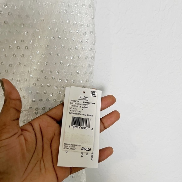 Aidan Mattox Sequined Maxi Ivory Evening Dress - Picture 9 of 10